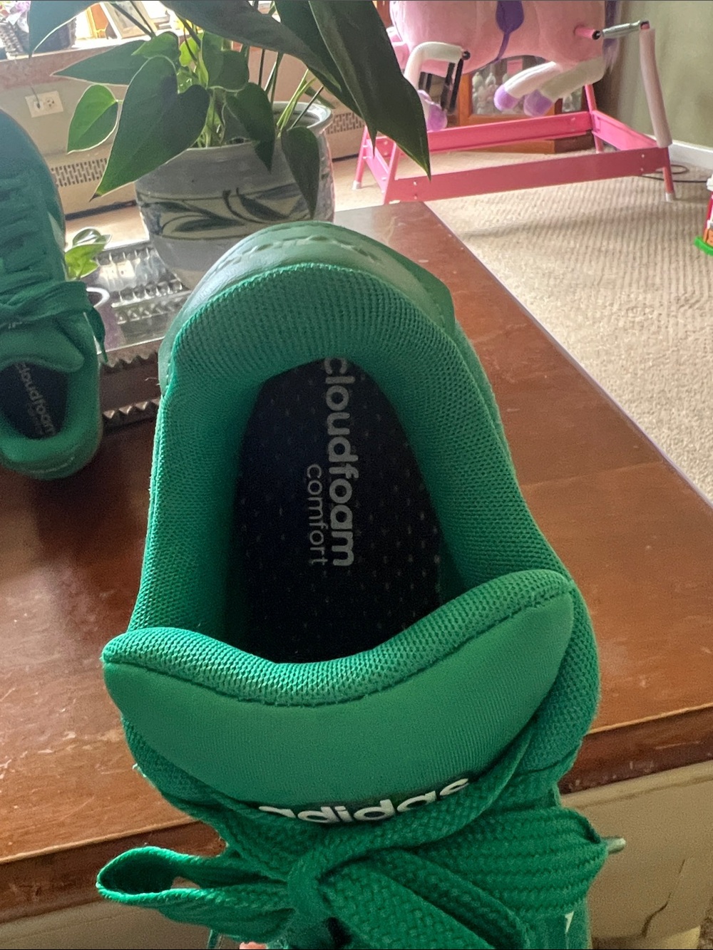 adidas Green Suede Athletic Sneakers with White Stripes and Gum Sole - Picture 4 of 6